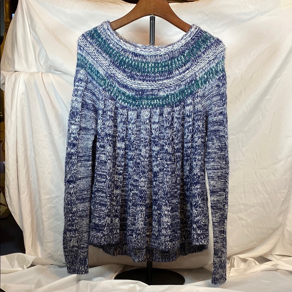 Hollister Blue and Green Crew Neck Sweater with Ombre Design